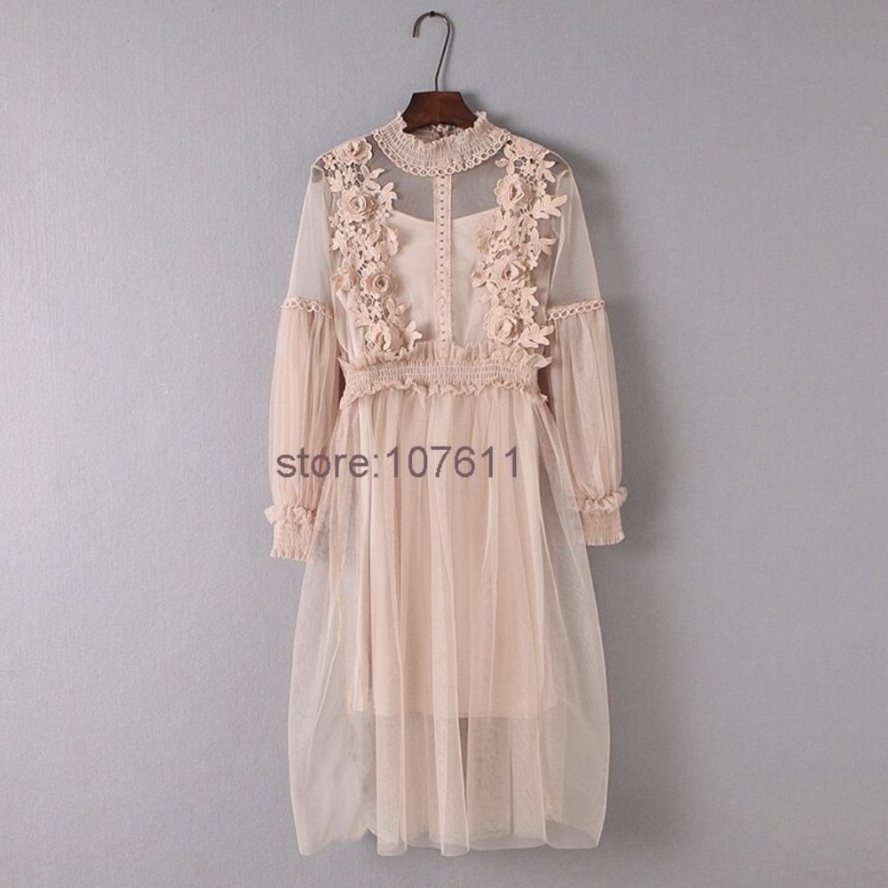 Lantern Sleeve Lace Flowers Gauze Dress Dusty Rose Two Piece Set size XS…